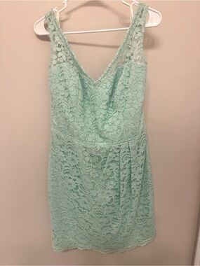 David’s Bridal lace mint bridesmaids dress